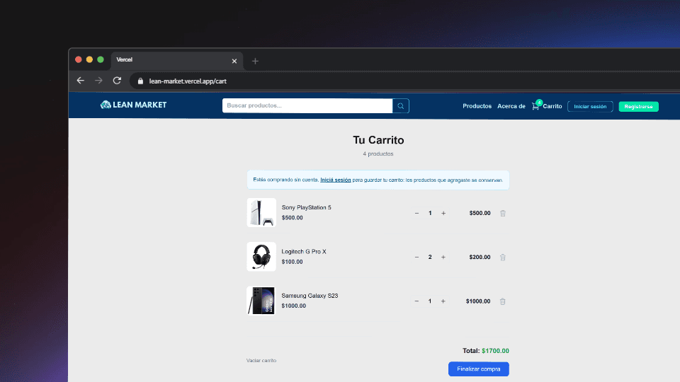Captura del proyecto Lean Market